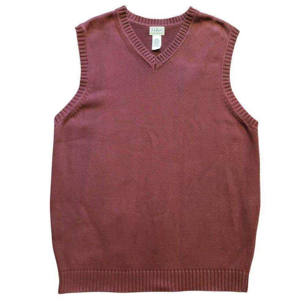 L.L. Bean Sweater Vest Men's XL Tall Burgundy Cotton Knit V Neck